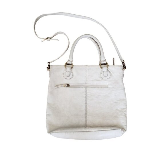 Vintage Anne Klein Cream Leather Studded Tote Bag With Shoulder Strap - Picture 2 of 15